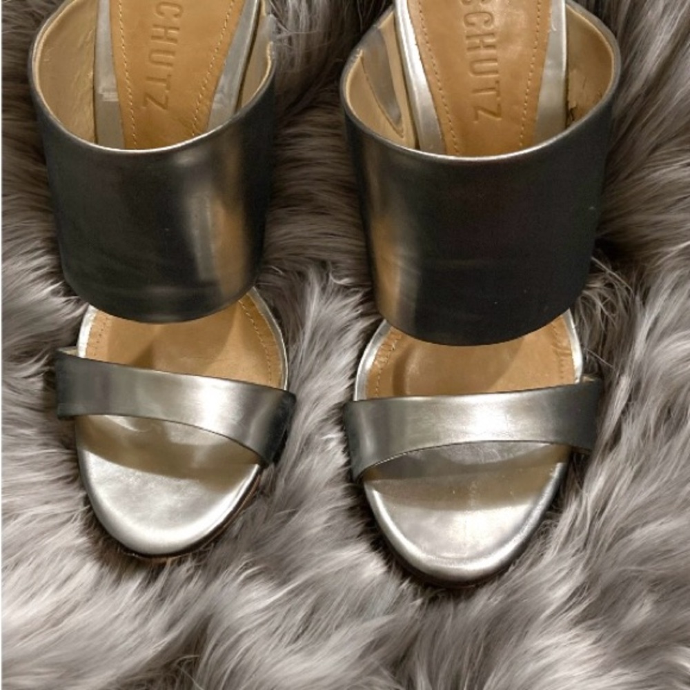 SCHUTZ Metallic Silver Mules